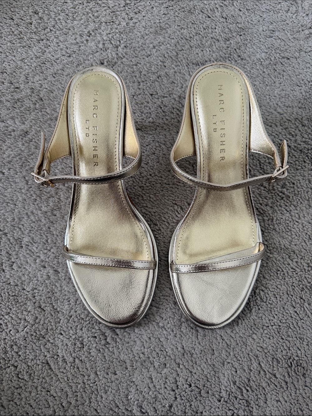 Marc Fisher Gold Metallic Two-Strap Heels